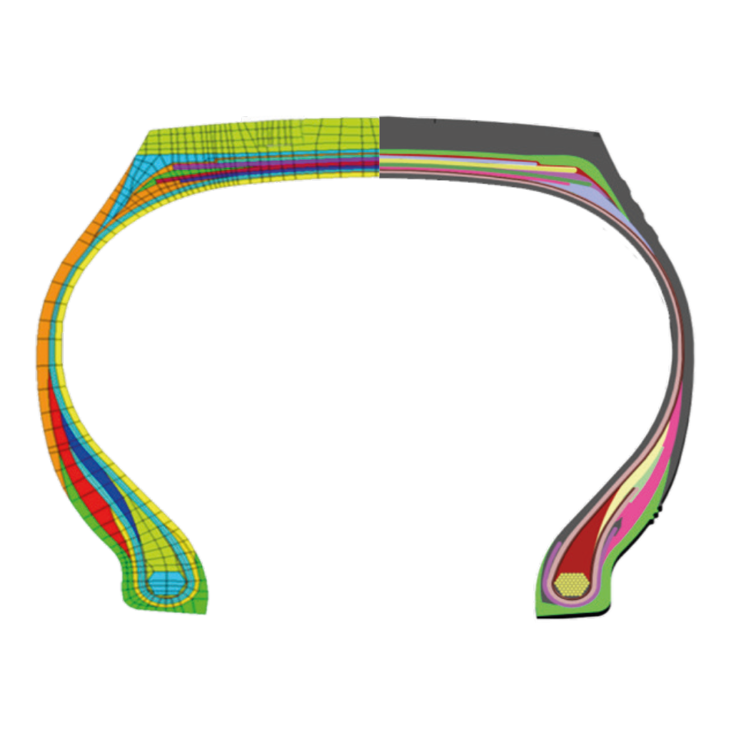 La carcassa rinforzata determina una durata 1,7 volte maggiore rispetto alle norme europee, aumentando di conseguenza anche il potenziale di ricostruzione